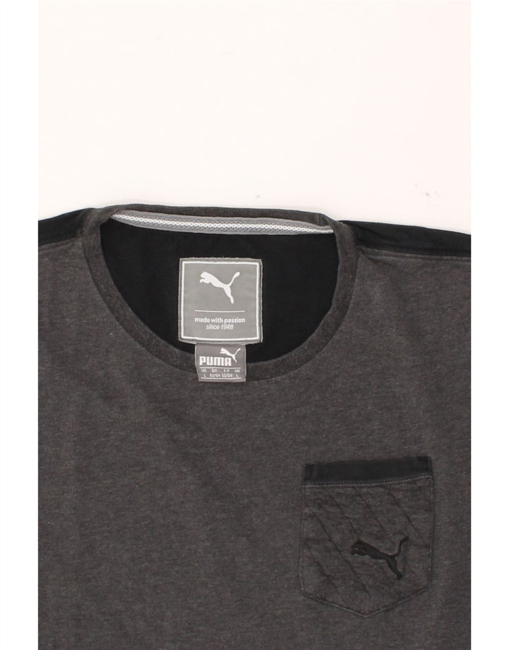 PUMA Mens T-Shirt Top Large Grey Colourblock Cotton Vintage Puma and Second-Hand Puma from Messina Hembry 
