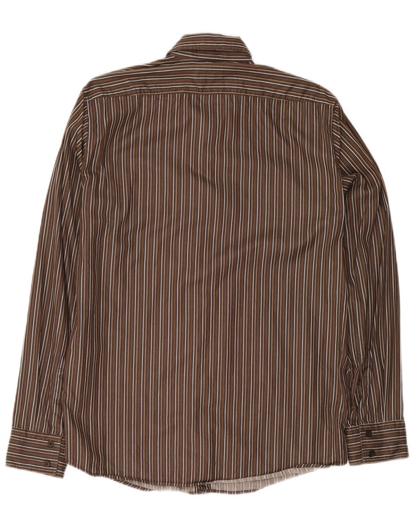 Camisa masculina Hugo Boss de algodão listrado marrom médio