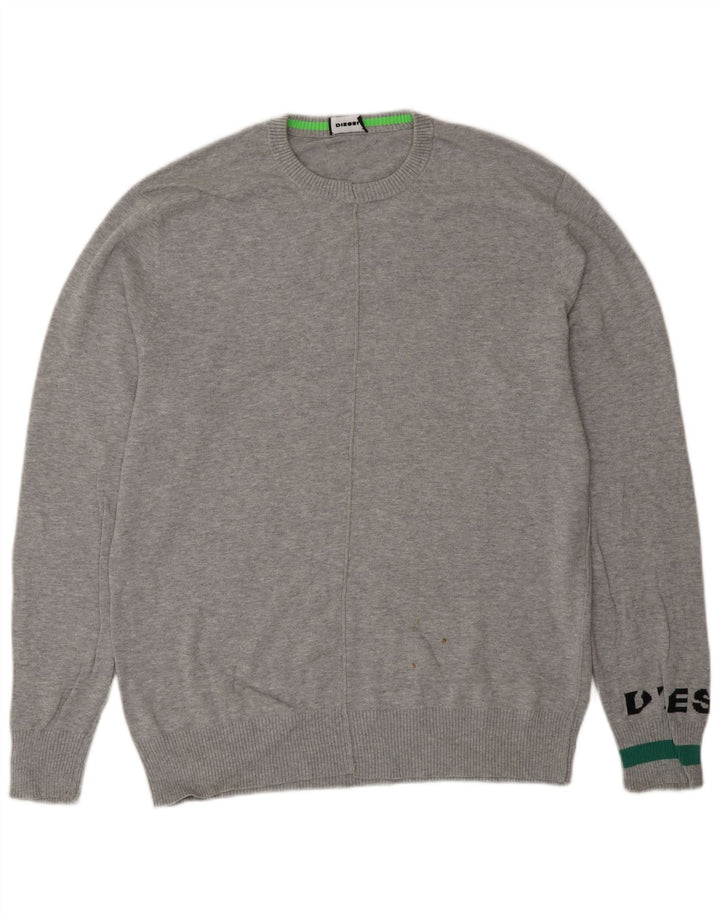 DIESEL Mens Graphic Crew Neck Jumper Sweater Large Grey Cotton