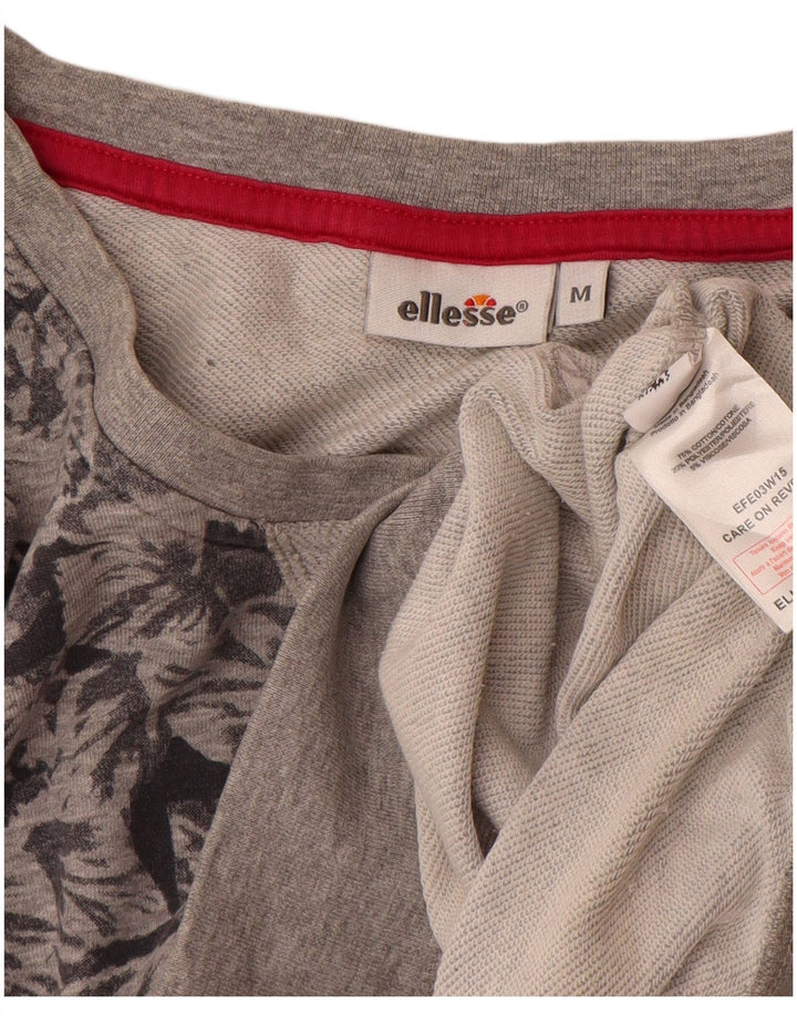 Ellesse Womens Oversized Sweatshirt Jumper UK 14 Medium Grey Floral Cotton