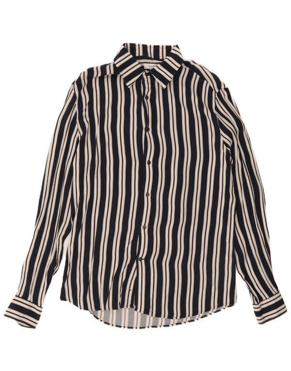 Reiss Mens Shirt Medium Navy Blue Striped Viscose