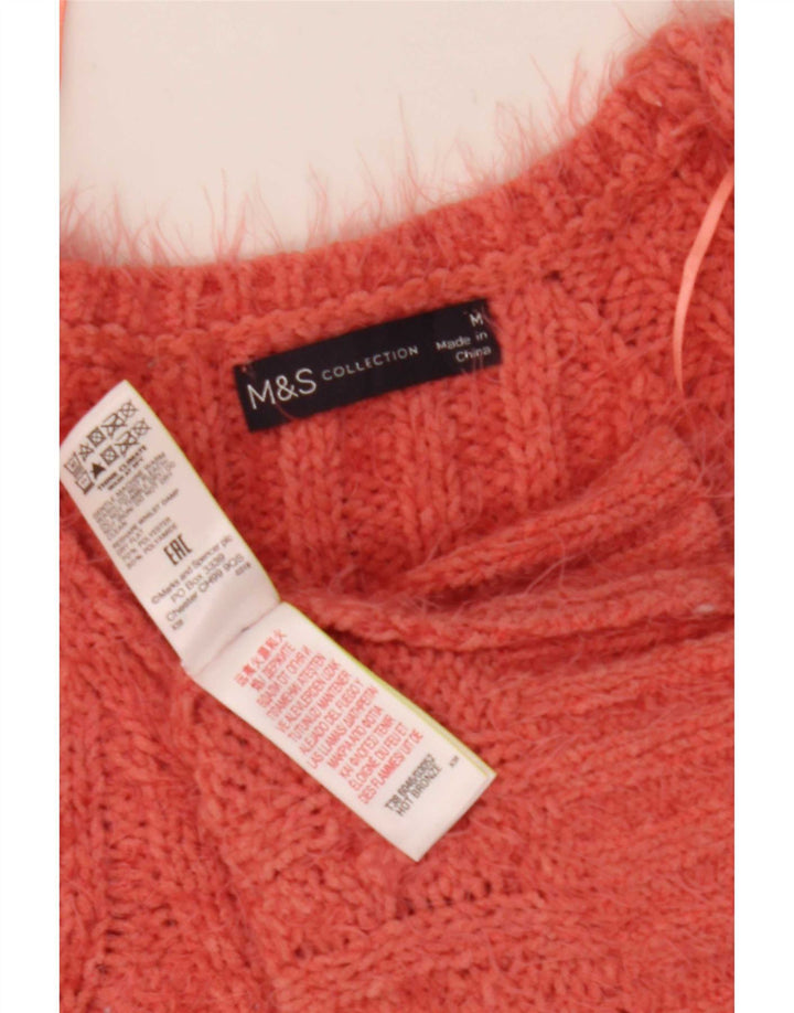 Marks & Spencer Womens V-Neck Jumper Sweater UK 12 Medium Pink Polyester
