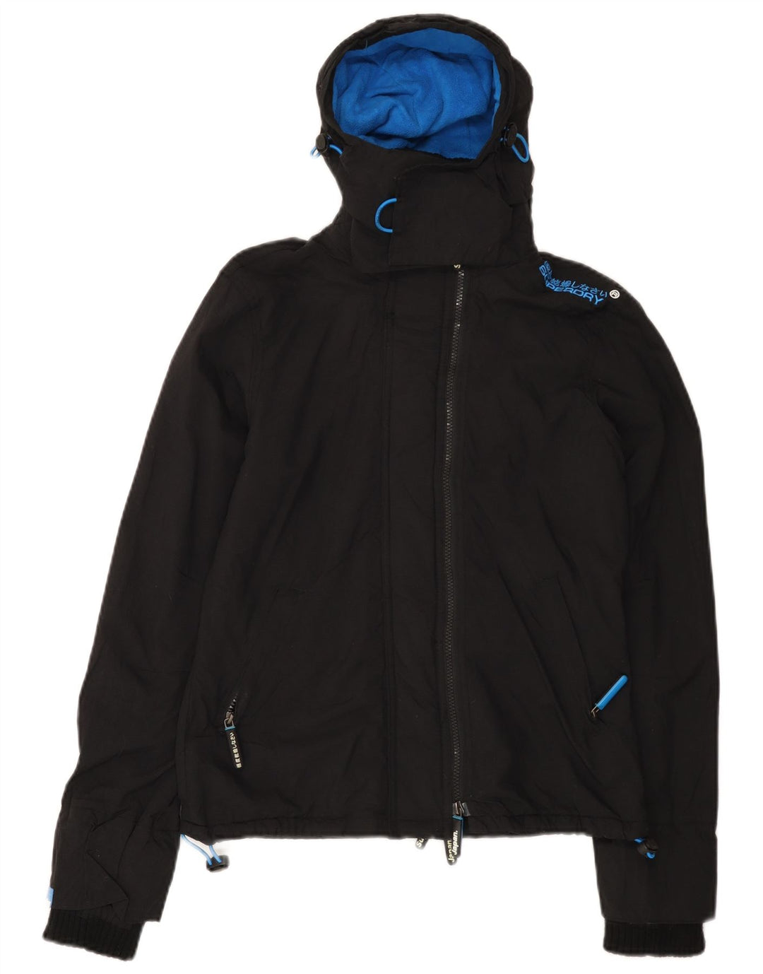 SUPERDRY Mens Windcheater Hooded Windbreaker Jacket UK 36 Small Black