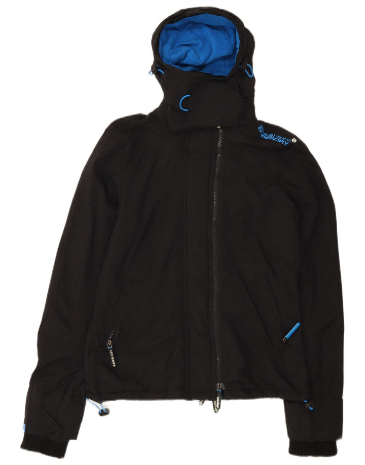 SUPERDRY Mens Windcheater Hooded Windbreaker Jacket UK 36 Small Black