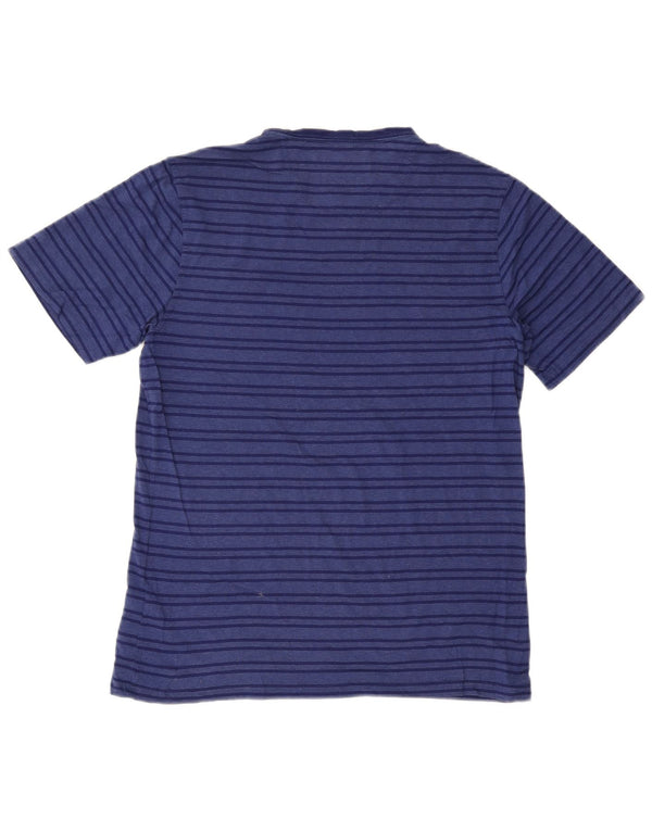 Barbour Hommes Coupe Ajustée T-Shirt Top Large Bleu Rayé Viscose
