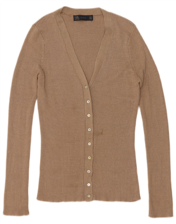 Zara Womens Cardigan Sweater UK 14 Medium Beige Flecked Viscose