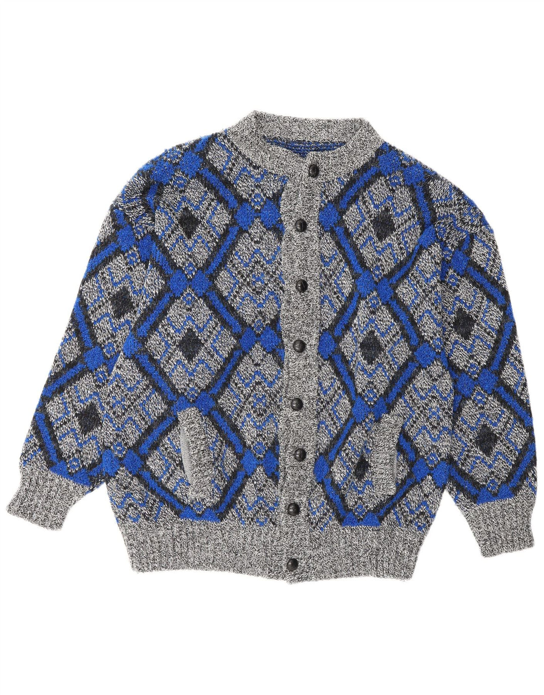 Vintage Mens Cardigan Sweater Large Grey Geometric