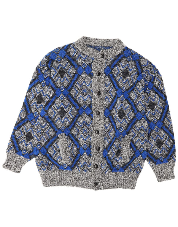 Vintage herre cardigan sweater stor grå geometrisk
