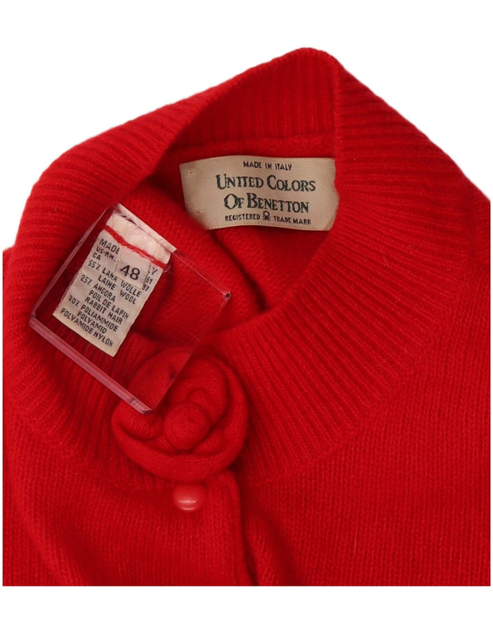 BENETTON Womens Crop Button Neck Jumper Sweater IT 48 XL Red Wool