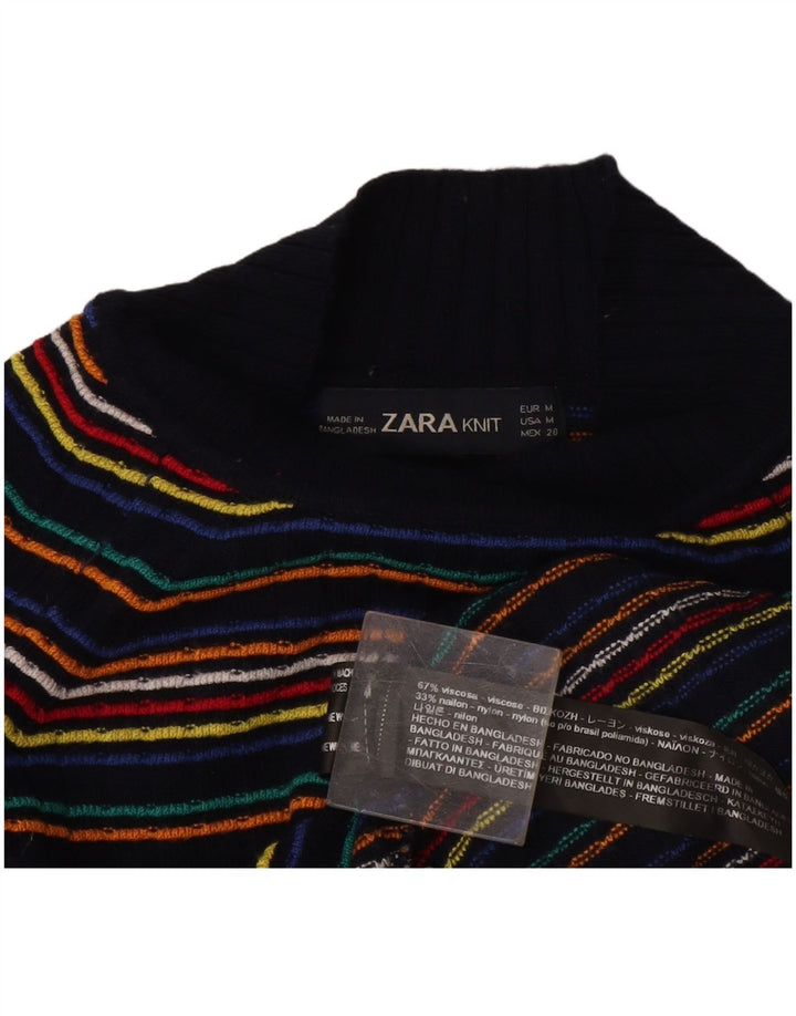 Zara Womens Turtle Neck Jumper Sweater UK 12 Medium Multicoloured Striped