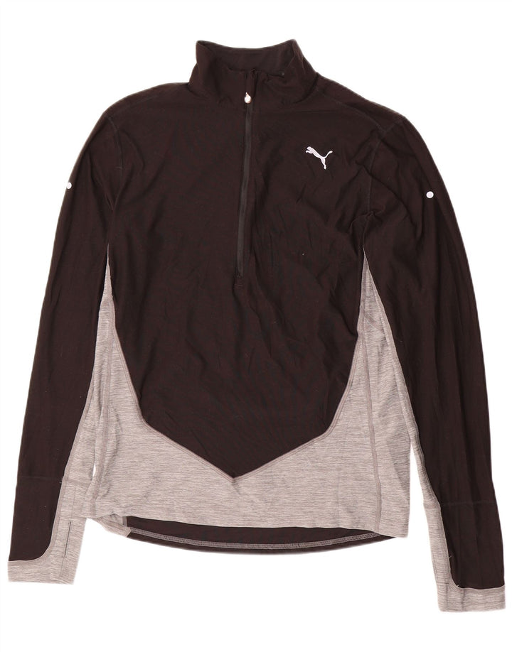 PUMA Mens Zip Neck Pullover Tracksuit Top Medium Black Colourblock