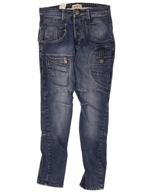 883 Police Mens Graphic Cargo Slim Jeans W28 L29 Blue Cotton
