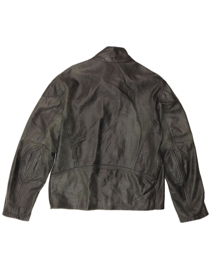 Vintage Mens Leather Jacket IT 50 Large Grey Leather