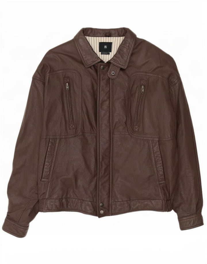 Vintage férfi bomber bőrkabát IT 58 4XL barna