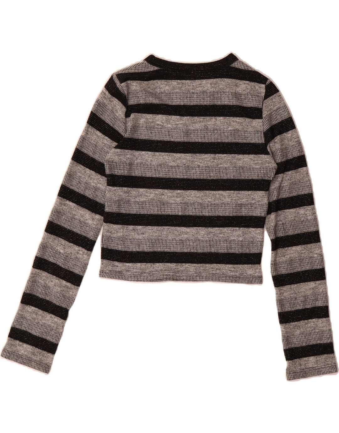 ZARA Womens Crop Boat Neck Jumper Sweater UK 12 Medium Grey Striped Vintage Zara and Second-Hand Zara from Messina Hembry 