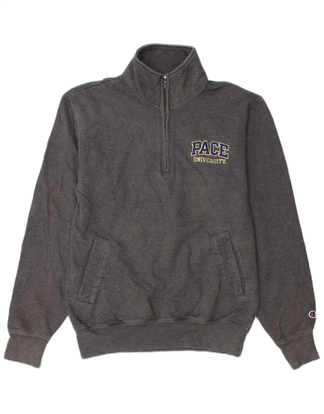 CHAMPION Mens Zip Neck Sweatshirt Jumper Small Grey Cotton