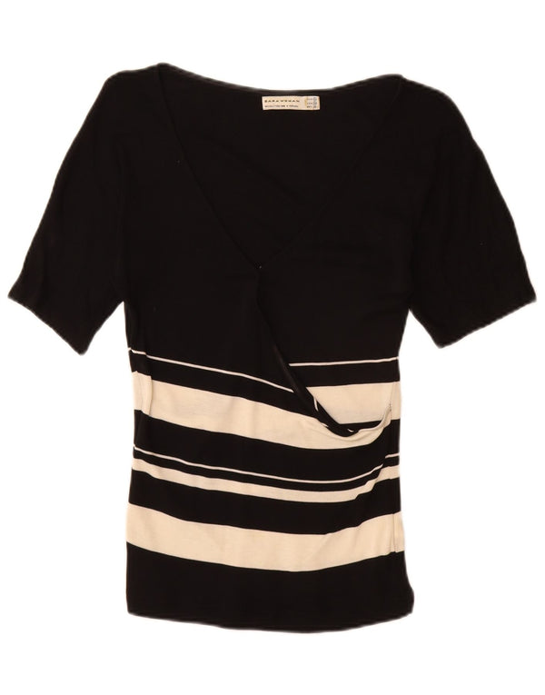 Zara Womens Blouse Top UK 12 Medium Black Colourblock Lyocell
