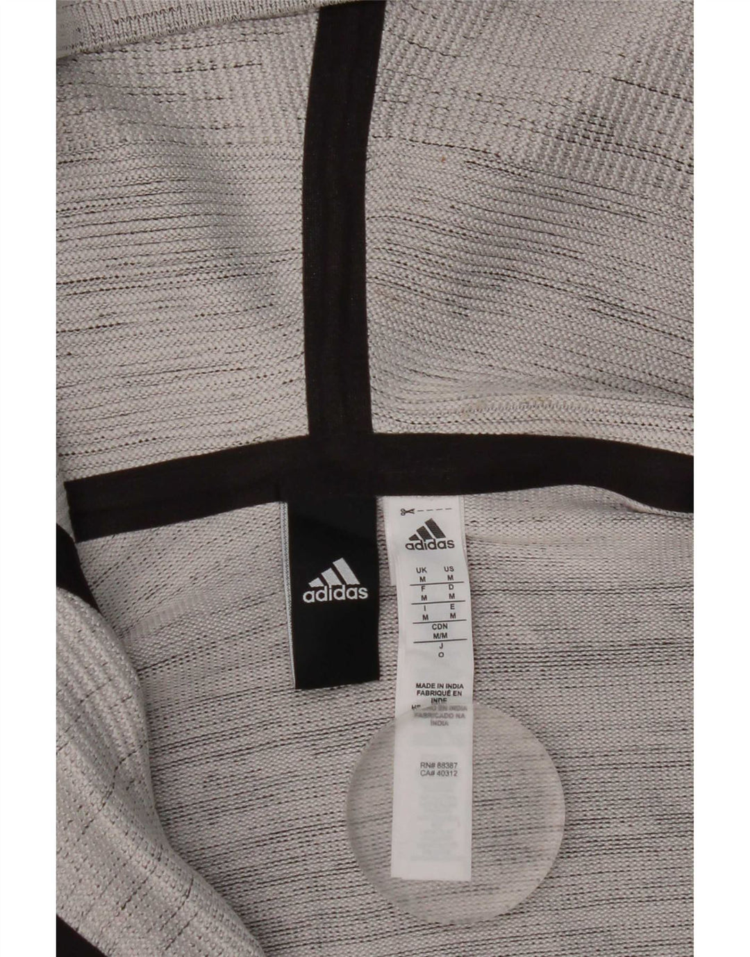Adidas Мужской свитер с капюшоном на молнии среднего серого цвета в полоску из полиэстера