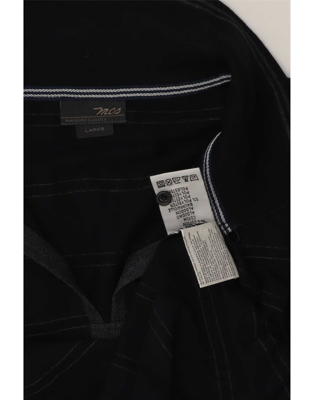 Marlboro Classics Mens Polo Shirt Large Navy Blue Striped Cotton