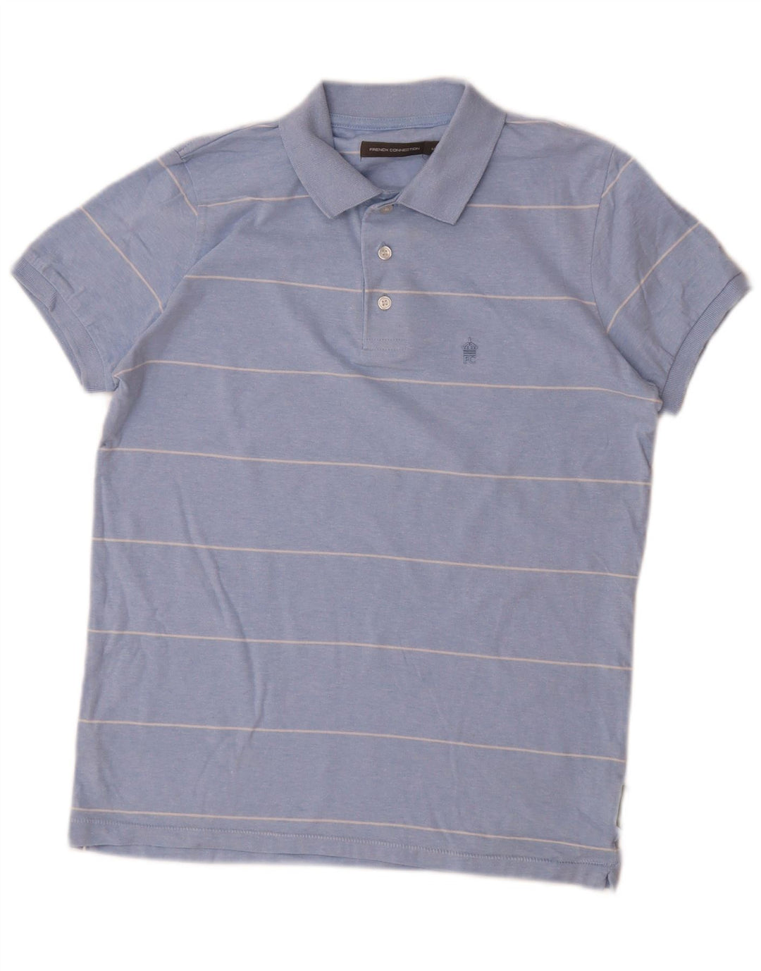 French Connection Mens Polo Shirt Medium Blue Striped Cotton