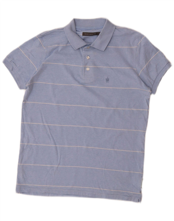 French Connection Mens Polo Shirt Medium Blue Striped Cotton