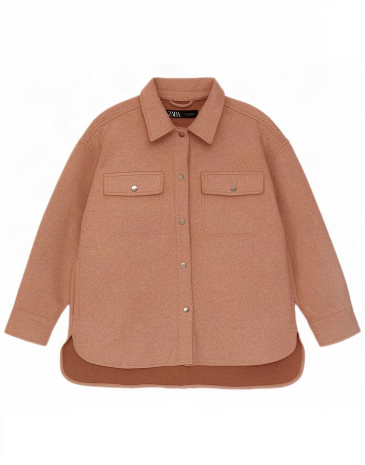Zara Damen Shacket Übergroße Jacke UK 14 Mittelrosa Polyester