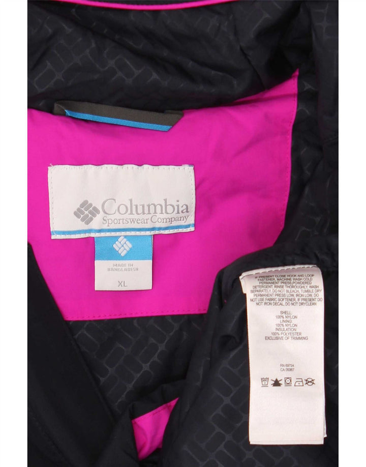 Columbia Womens Oversized Graphic Rain Jacket UK 18 XL Black Colourblock