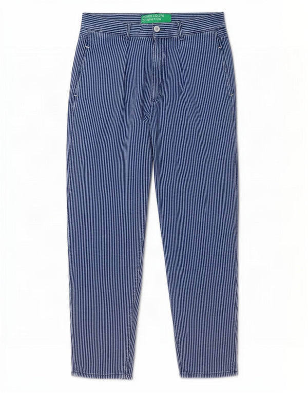 Pantaloni chino affusolati da donna Benetton UK 10 Small W30 L26 Gessato blu