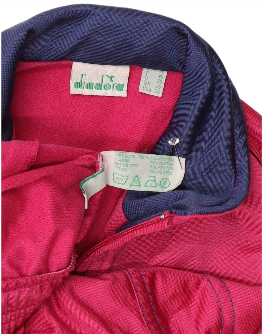 Diadora Womens Tracksuit Top Jacket UK 28 Small Pink Colourblock Polyester