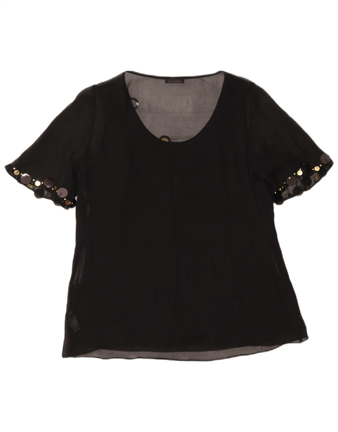 Marks & Spencer Dame Kortærmet Bluse Top UK 14 Large Black