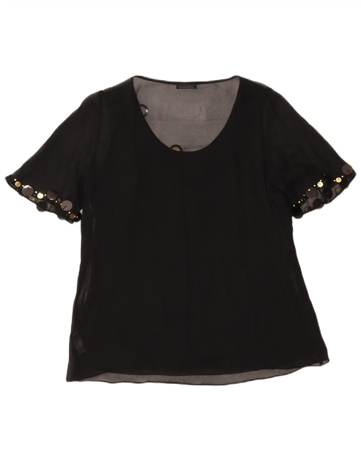 Marks & Spencer Dame Kortærmet Bluse Top UK 14 Large Black