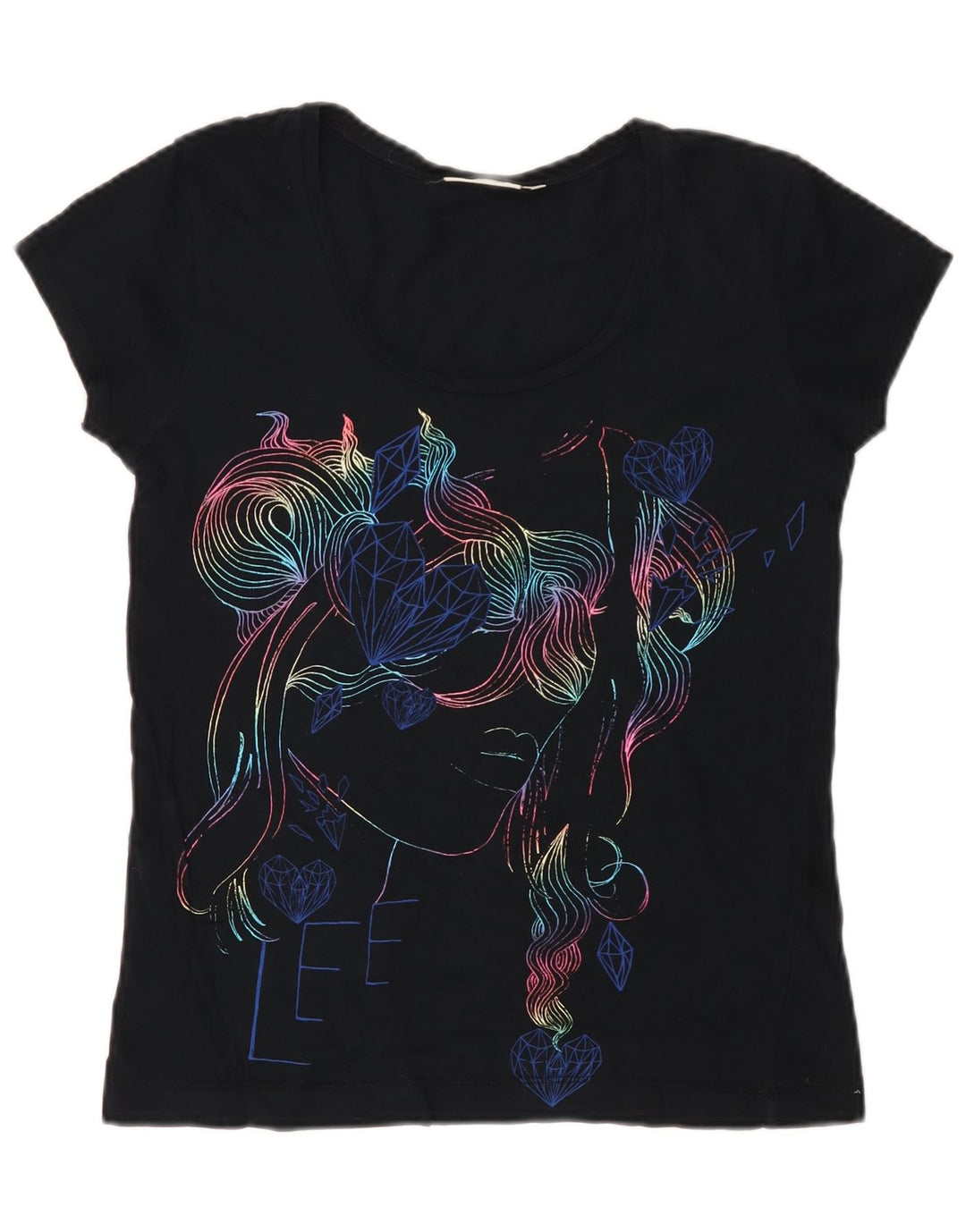 Lee Womens Graphic T-Shirt Top UK 12 Medium Navy Blue Cotton