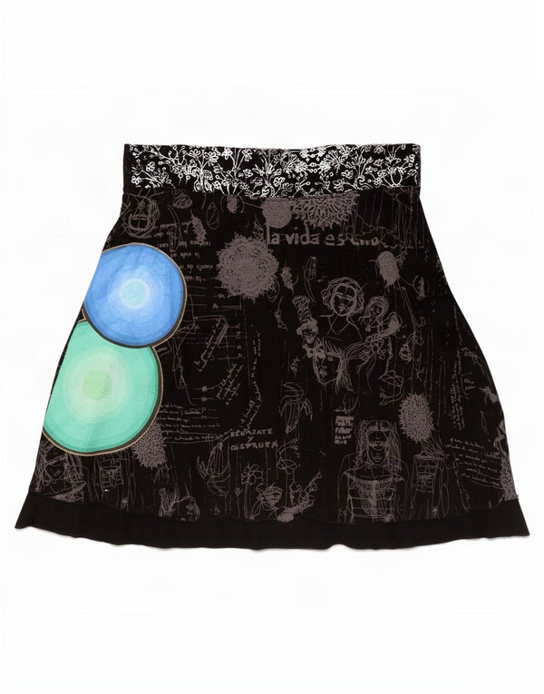 Desigual Womens Graphic A-Line Skirt XL W36 Black Geometric Cotton
