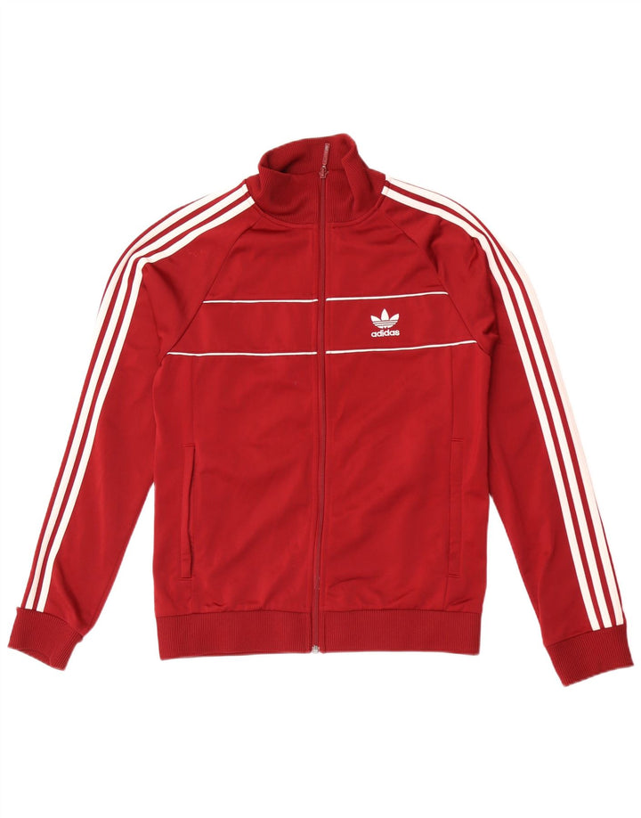 Adidas Mens Tracksuit Top Jacket Small Burgundy Polyester