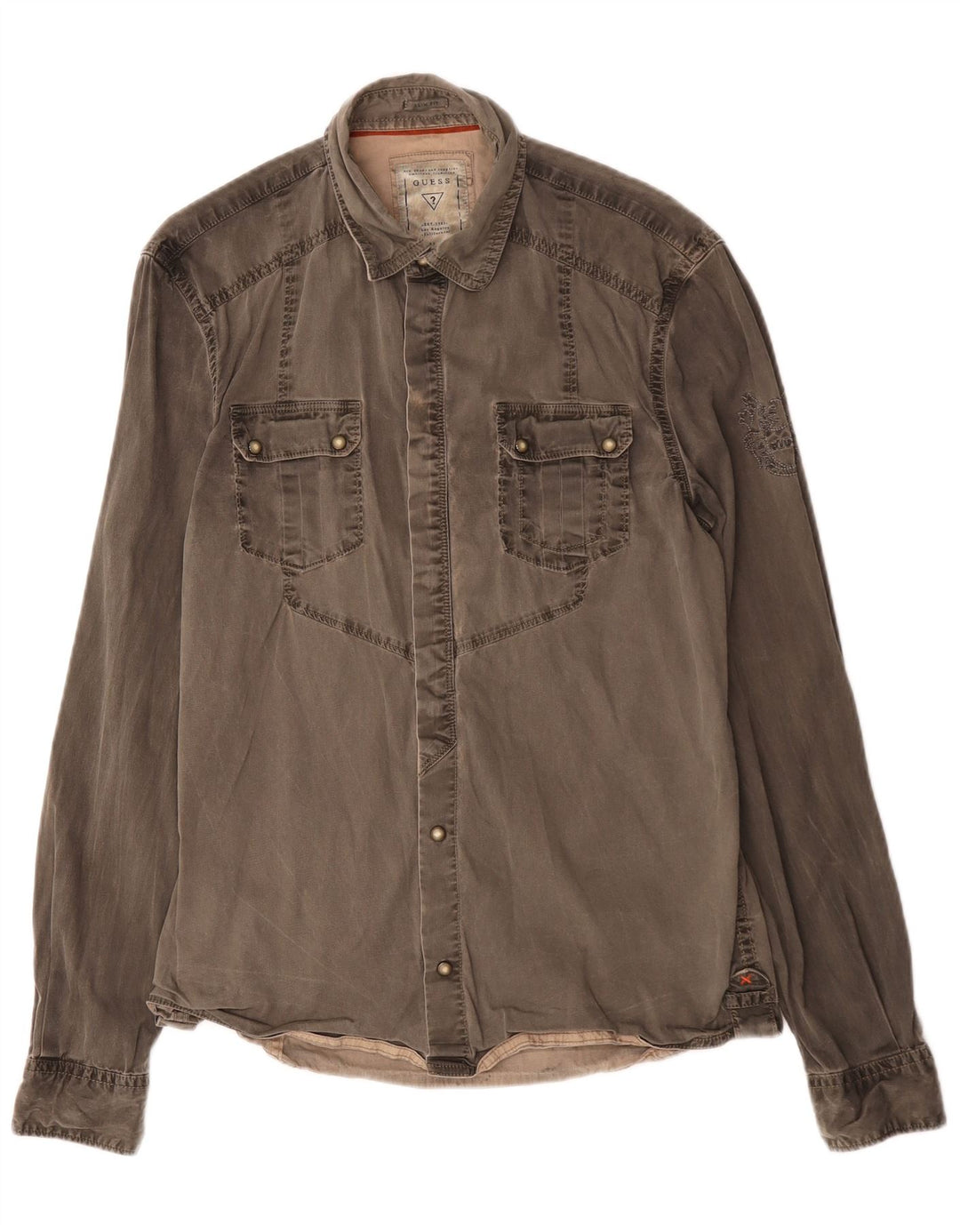 Guess Camicia in denim da uomo slim fit, cotone kaki medio