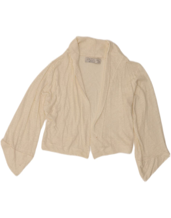 Zara Womens Crop Open Cardigan Pull UK 12 Moyen Blanc Cassé