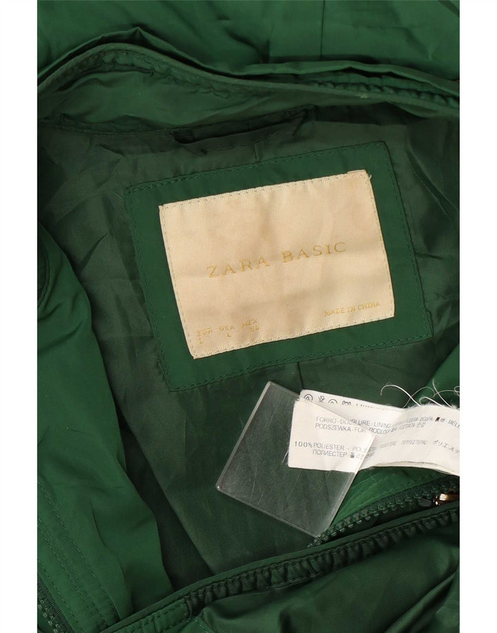 Zara Chaqueta utilitaria acolchada con capucha para mujer Reino Unido 44 Poliéster verde grande