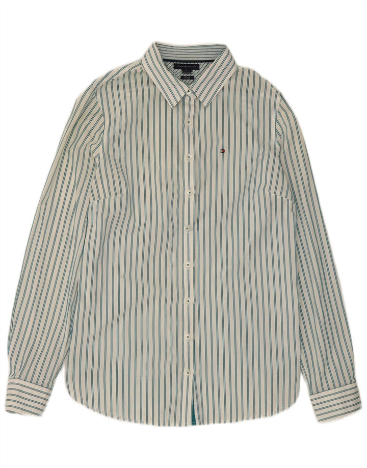 TOMMY HILFIGER Womens Fitted Shirt US 8 Medium White Striped Cotton