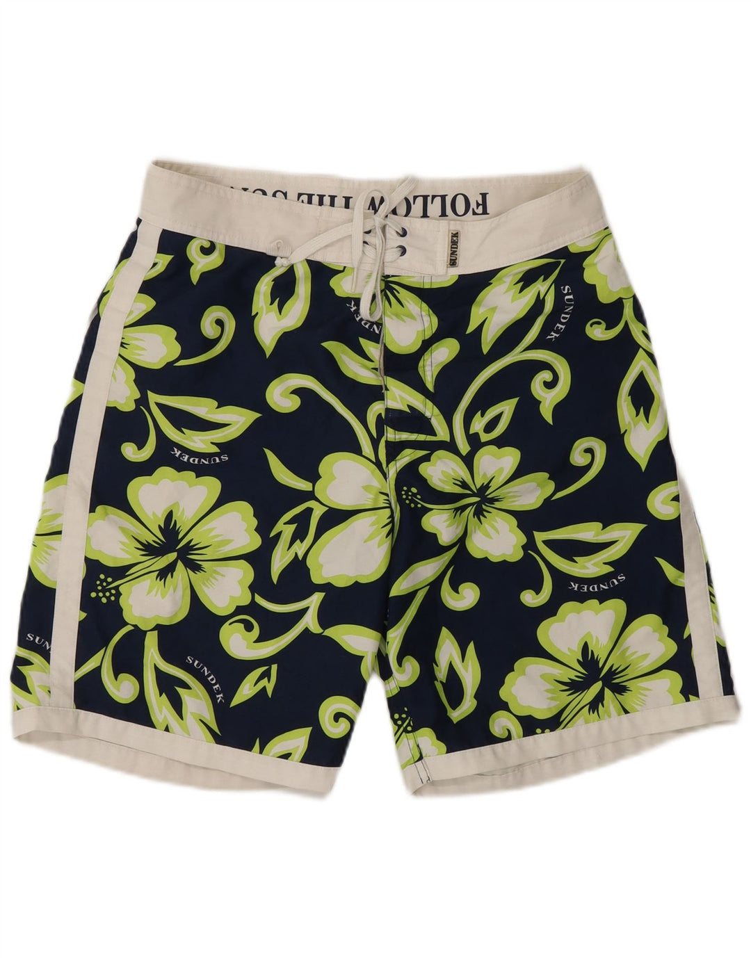 Sundek Herren-Badeshorts mit Grafik, mittelgroß, Marineblau, Blumenmuster, Polyester