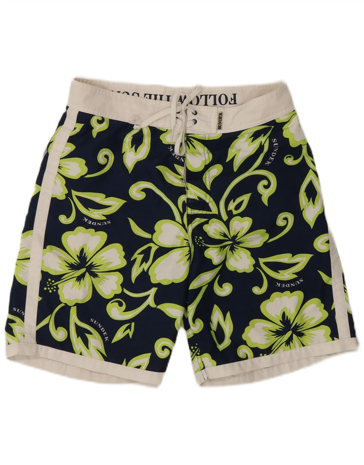 Sundek Herren-Badeshorts mit Grafik, mittelgroß, Marineblau, Blumenmuster, Polyester