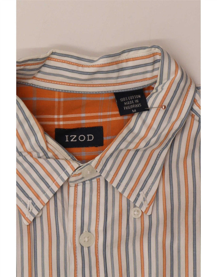 Izod Mens Short Sleeve Shirt Medium White Striped Cotton