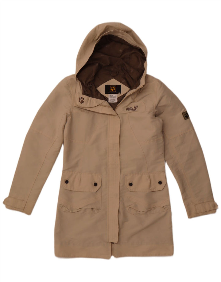JACK WOLFSKIN Womens Hooded Windbreaker Coat UK 10 Small Beige Polyester