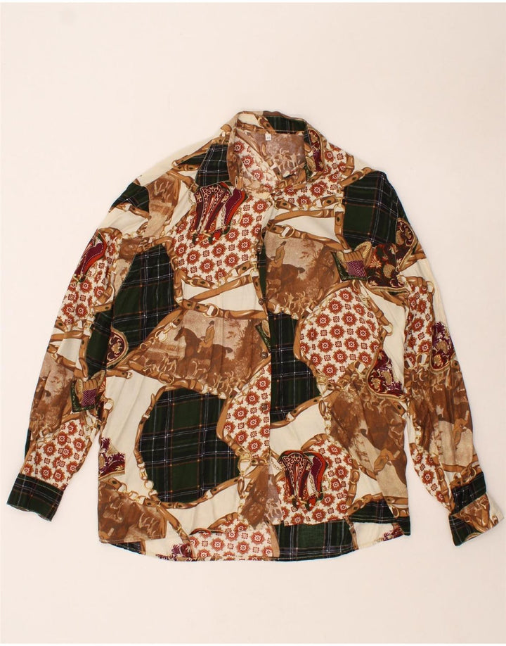 VINTAGE Womens Abstract Pattern Shirt Blouse IT 46 Large Beige Vintage Vintage and Second-Hand Vintage from Messina Hembry 