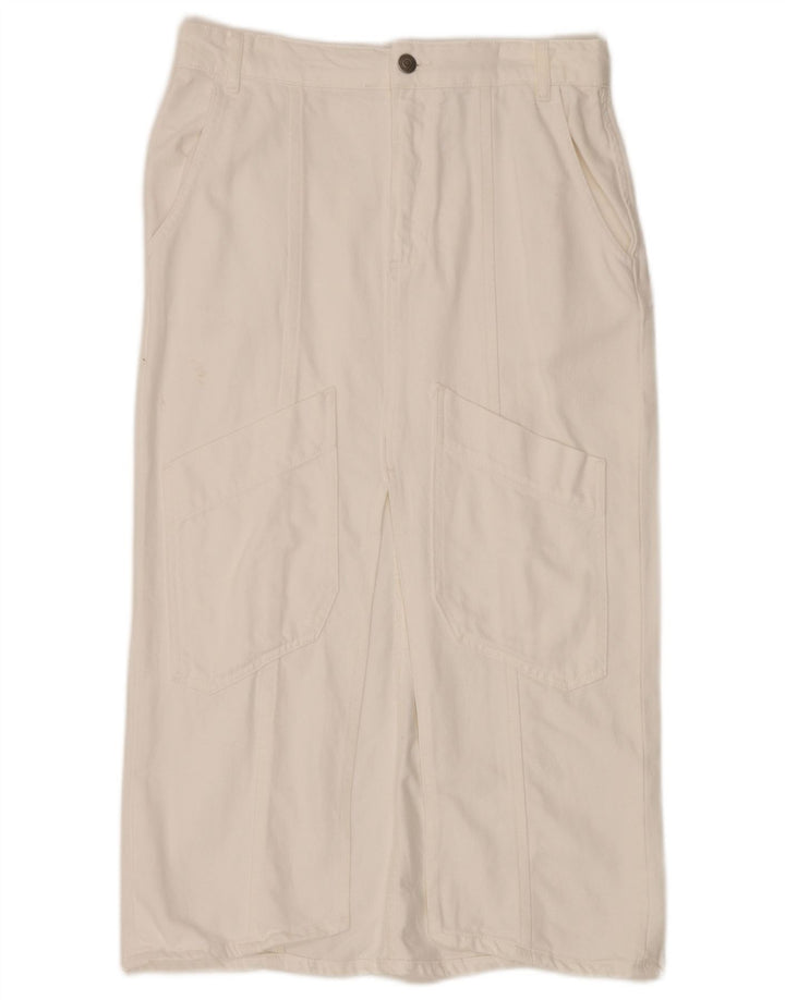 Zara Womens Denim Midi Skirt Medium W30 White Cotton