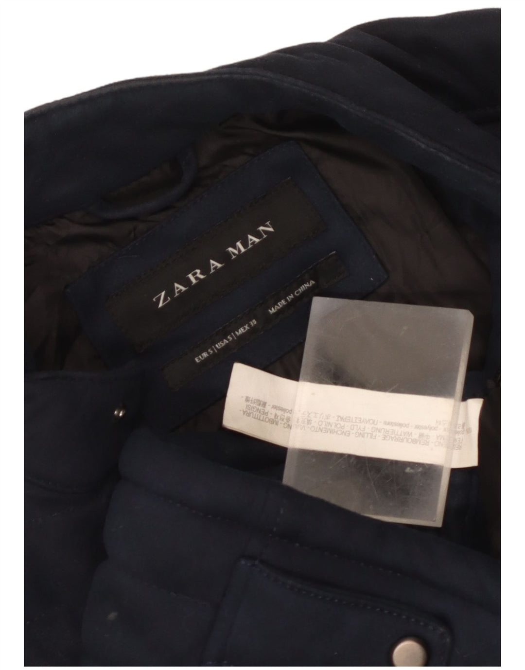 Zara Mens Padded Jacket UK 36 Small Navy Blue Polyester