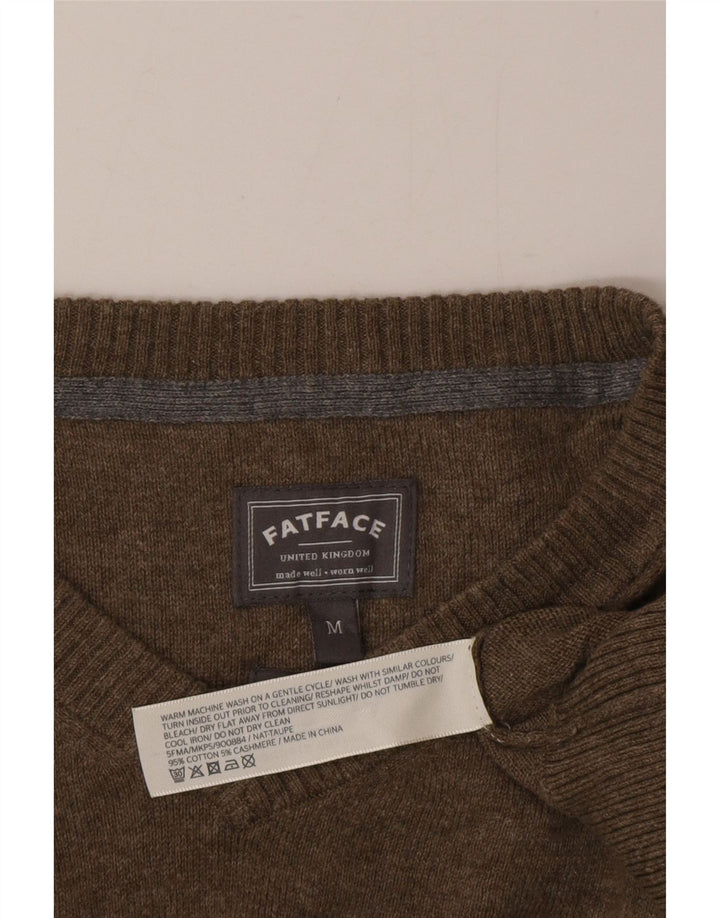 Maglione da uomo con scollo a V Fat Face, cotone kaki medio
