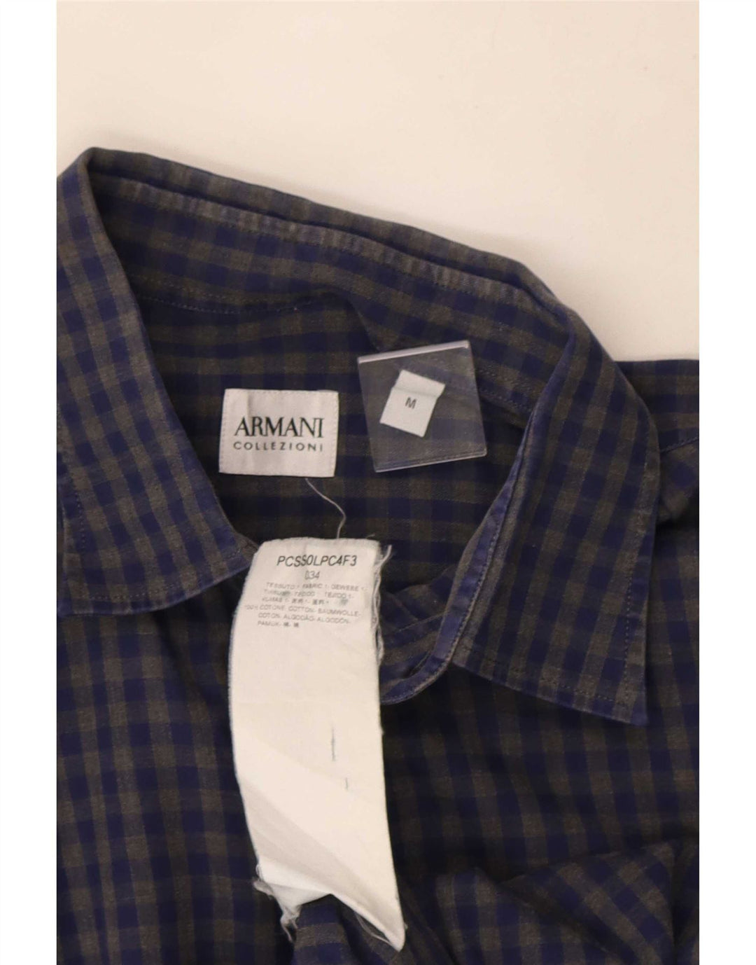 Armani Collezioni Mens Shirt Medium Blue Gingham Cotton
