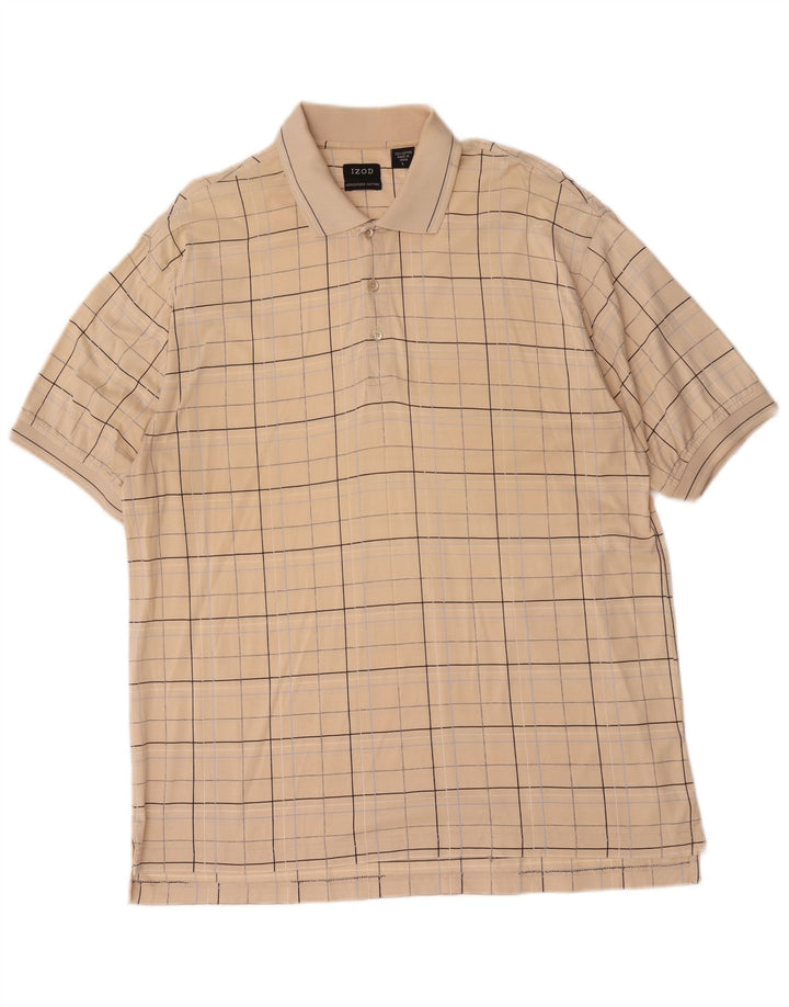 Izod Mens Polo Shirt Large Beige Check Cotton