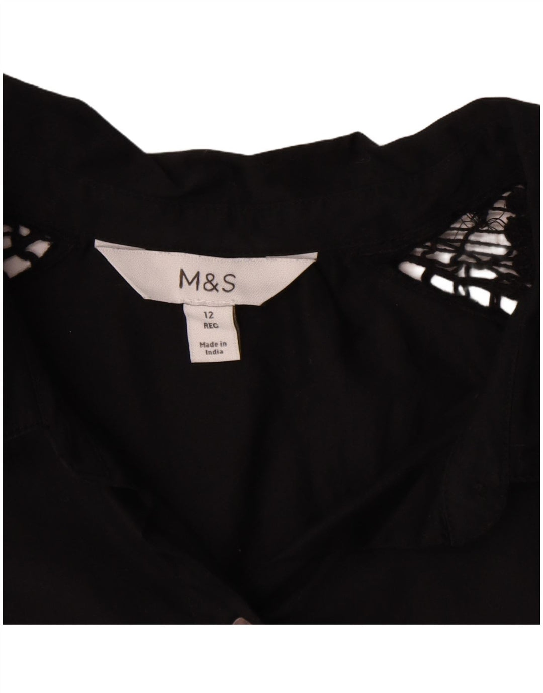 Marks & Spencer Womens Shirt Blouse UK 12 Medium Black Cotton