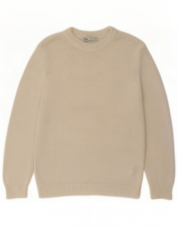 Zara Dame Oversized Crew Neck Jumper Sweater UK 10 Small Off White